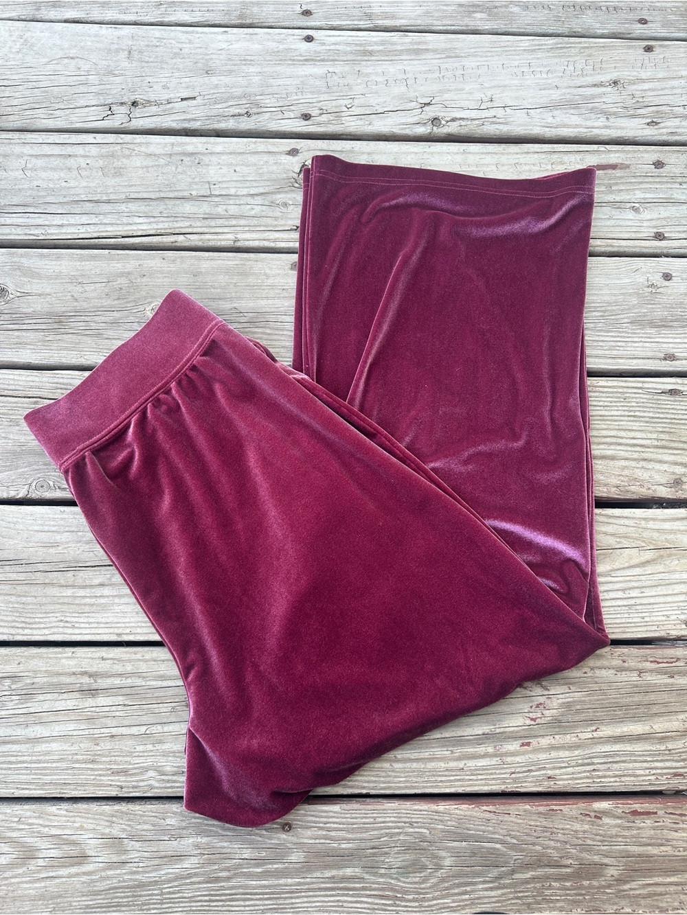 Lands End Velour Wide Leg Pants Pull On Pink Mauve, Size 1X (16W-18W)